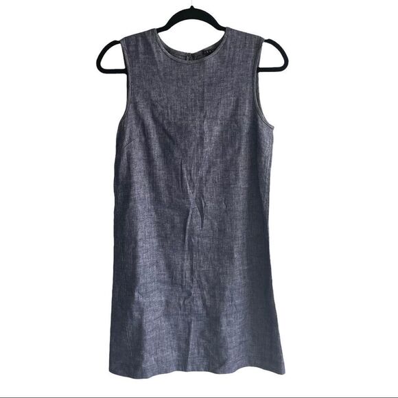 THEORY Linen Adraya Tierra Sleeveless Mini Shift Dress Blue Denim 0 - Picture 1 of 9